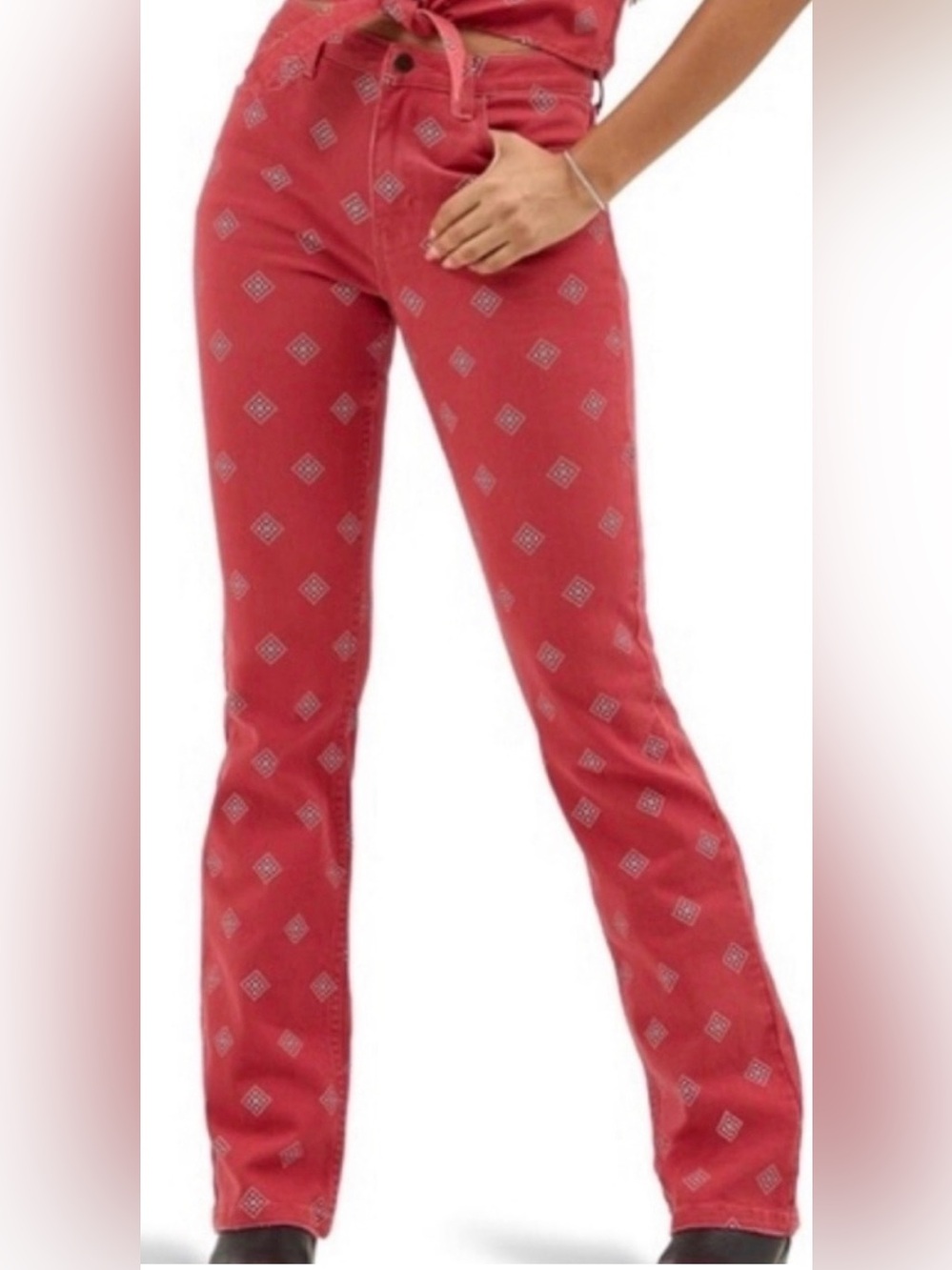 Wrangler Red Bandana Printed High-Rise Bold Boot Jeans